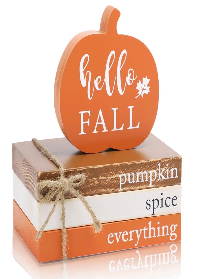 KORMMCO Thanksgiving Fall Wood Book Stack, Fall Thanksgiving Decorations Tiered Tray,Hello Fall Decor, Autumn Mini Faux Decorative,Farmhouse Mini Decorative Books Bundle - Image 1